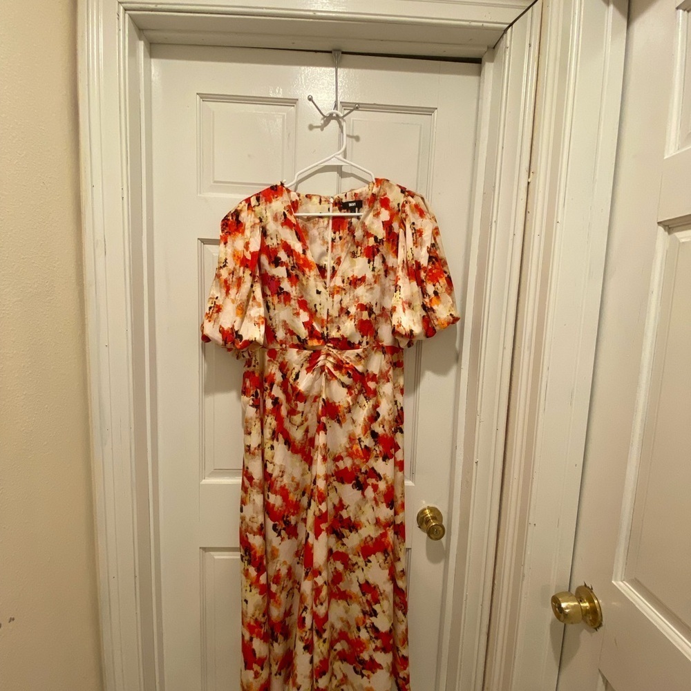 Dkny Red and Brown Off the Shoulder Flutter Sleeve Sundress - Picture 3 of 7